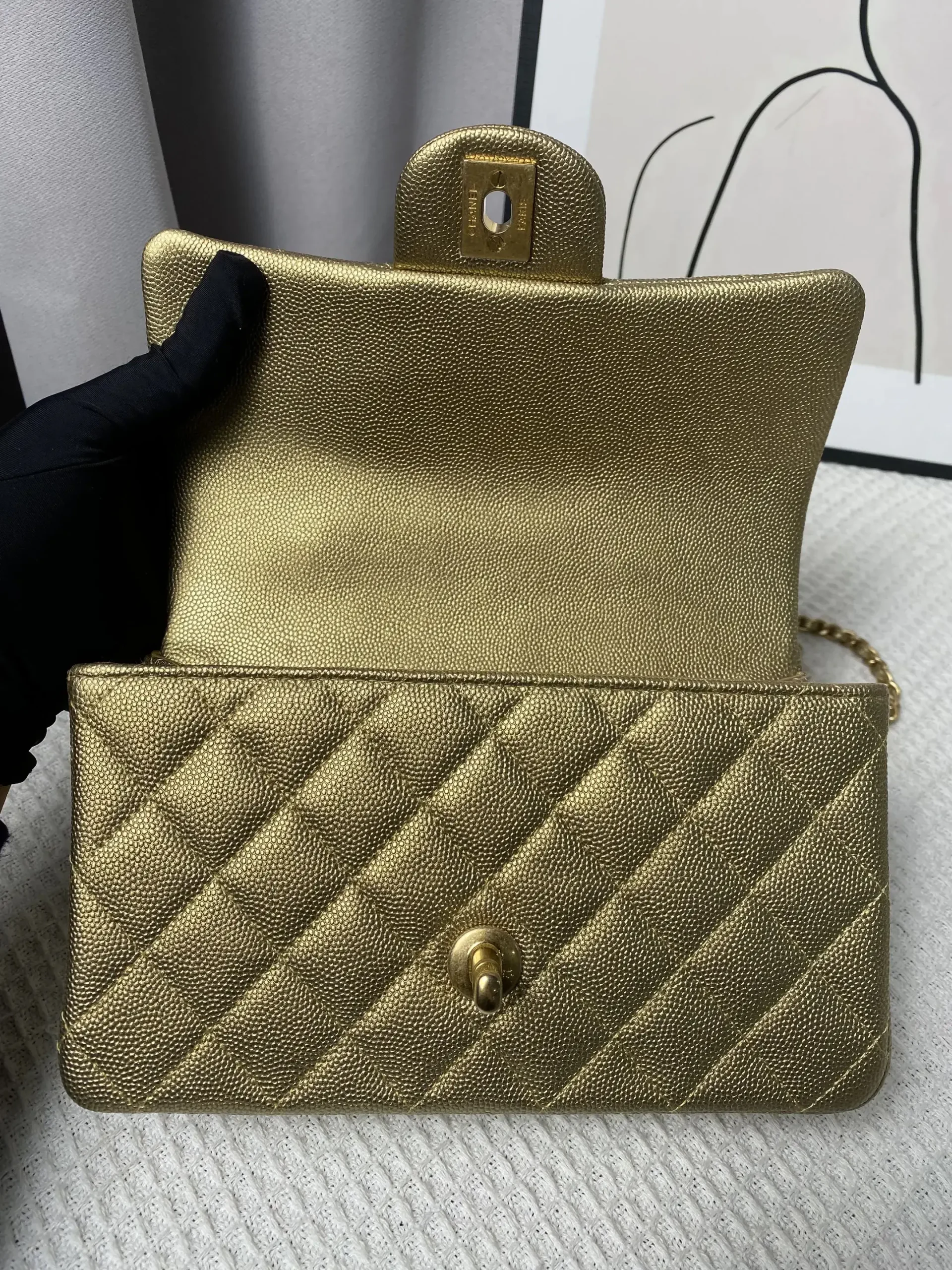 CHANEL Mini Rectangular Classic Top Handle Flap Bag Gold Lambskin CHANEL Mini Rectangular Classic Top Handle Flap Bag Gold Lambskin