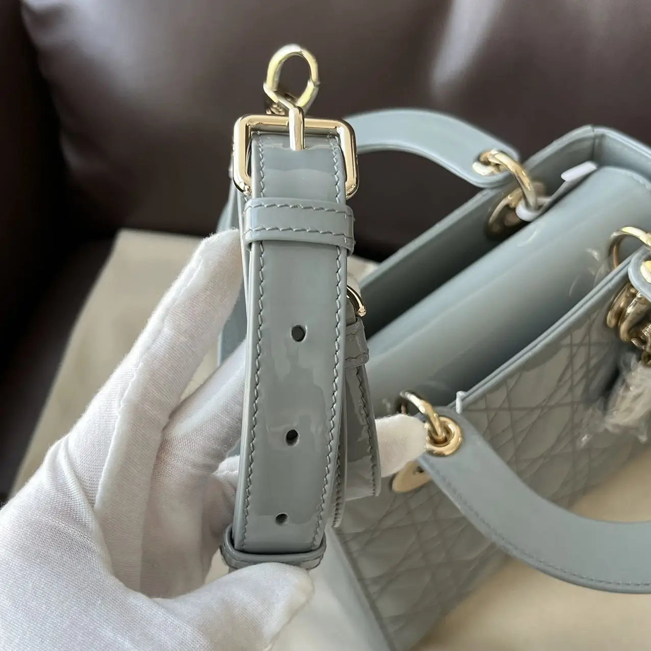 DIOR Small Lady Dior Bag Grey Patent Leather New DIOR Small Lady Dior Bag Grey Patent Leather New
