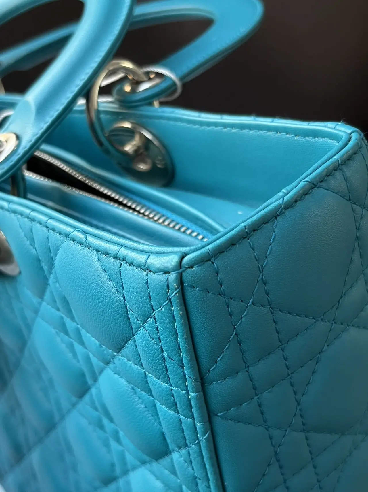 DIOR Large Lady Dior Lady Bag Blue Lambskin Bag DIOR Large Lady Dior Lady Bag Blue Lambskin Bag