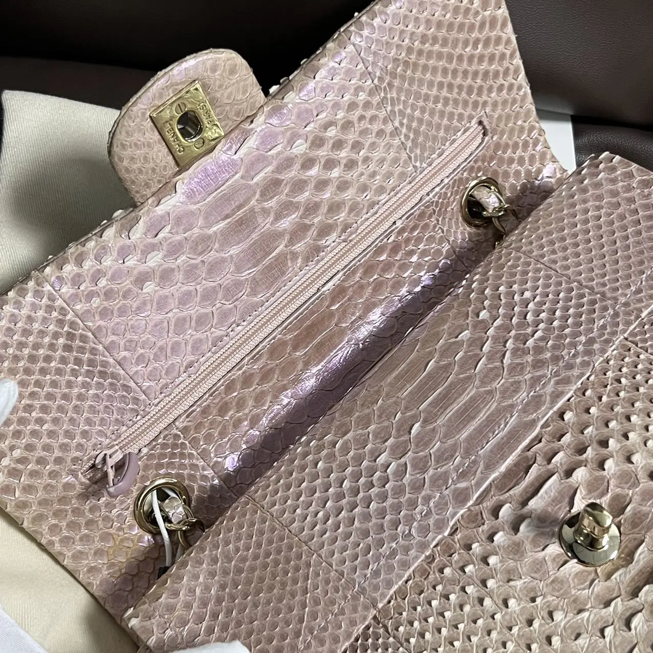 CHANEL Classic Flap Bag Beige Medium Python Leather Limited Version CHANEL Classic Flap Bag Beige Medium Python Leather Limited Version