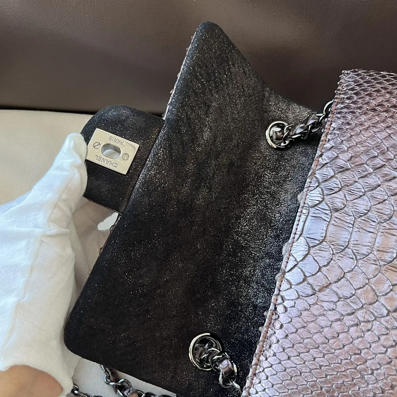 CHANEL Mini Rectangular Classic Flap Bag Python Leather Limited Version CHANEL Mini Rectangular Classic Flap Bag Python Leather Limited Version