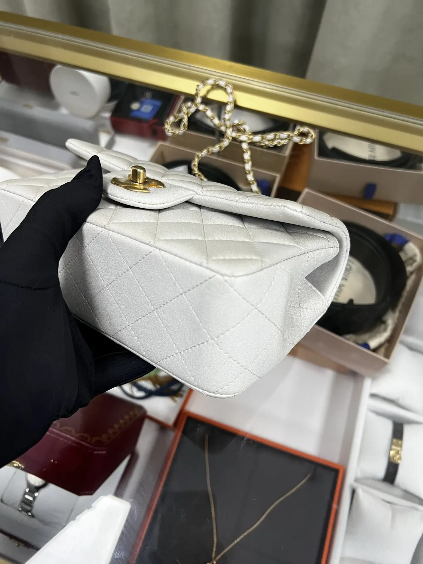 Chanel Mini Rectangular Classic Top Handle Flap Bag White Lambskin Chanel Mini Rectangular Classic Top Handle Flap Bag White Lambskin