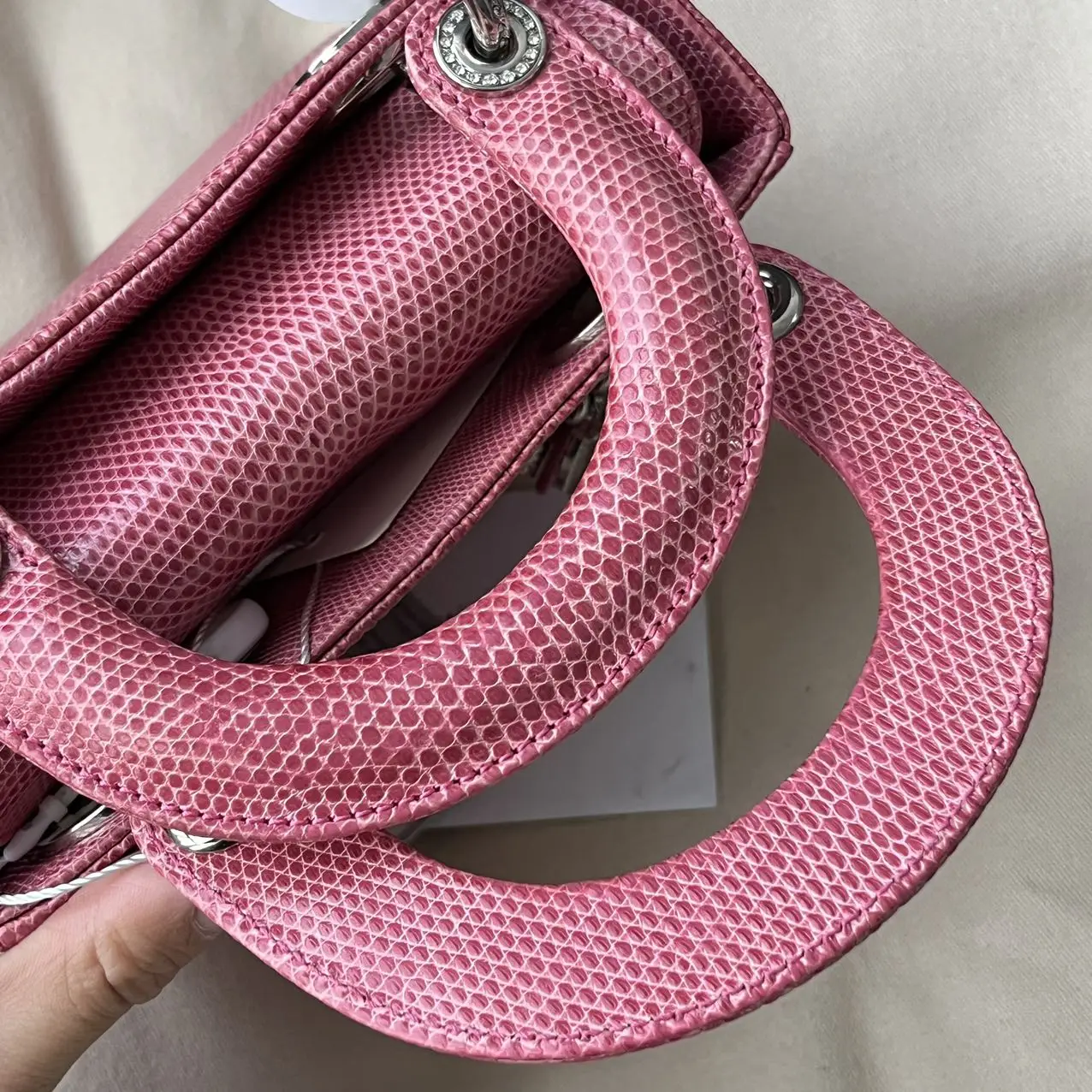 DIOR Lizard Swarovski Crystal Mini Lady Dior Pink Bag DIOR Lizard Swarovski Crystal Mini Lady Dior Pink Bag