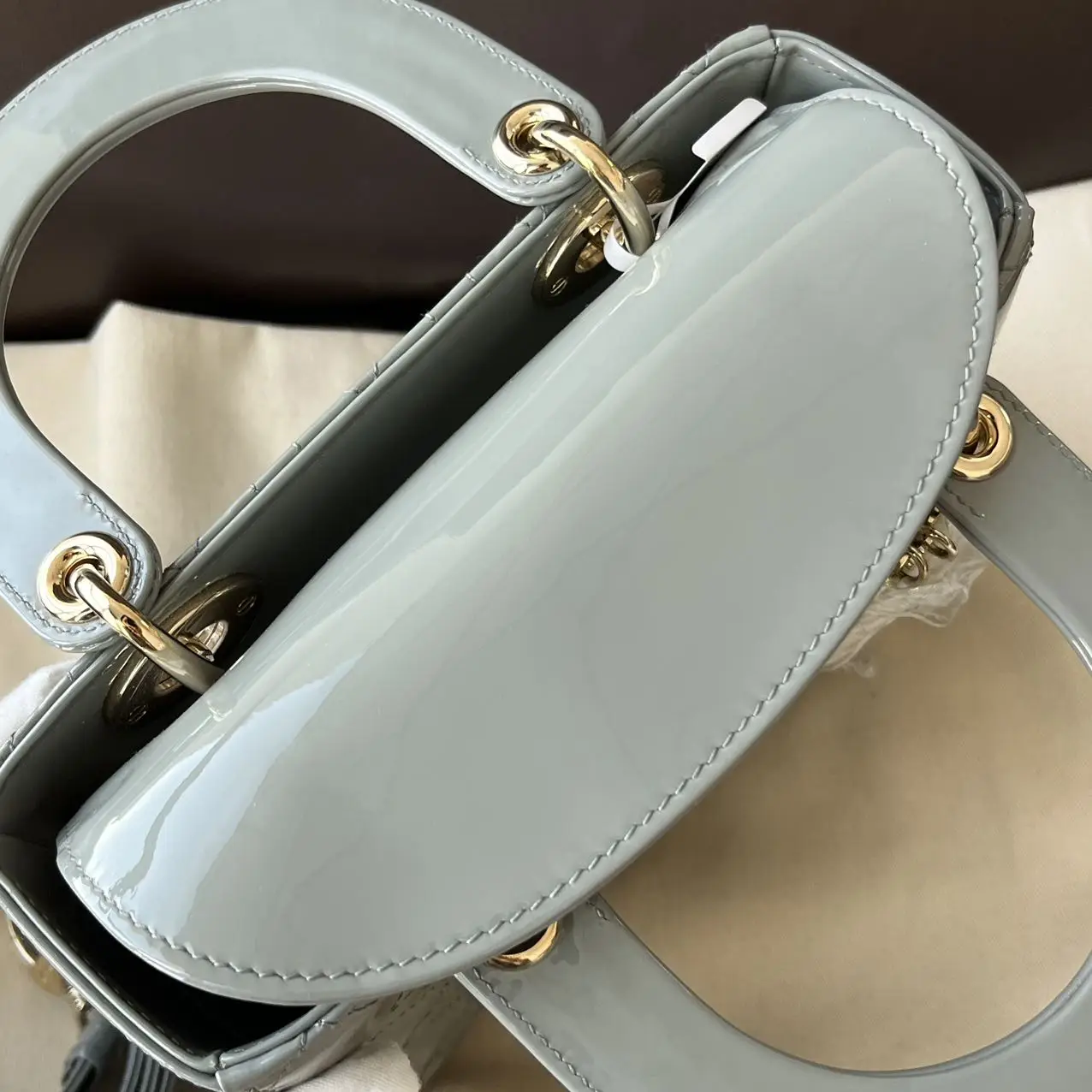 DIOR Small Lady Dior Bag Grey Patent Leather New DIOR Small Lady Dior Bag Grey Patent Leather New