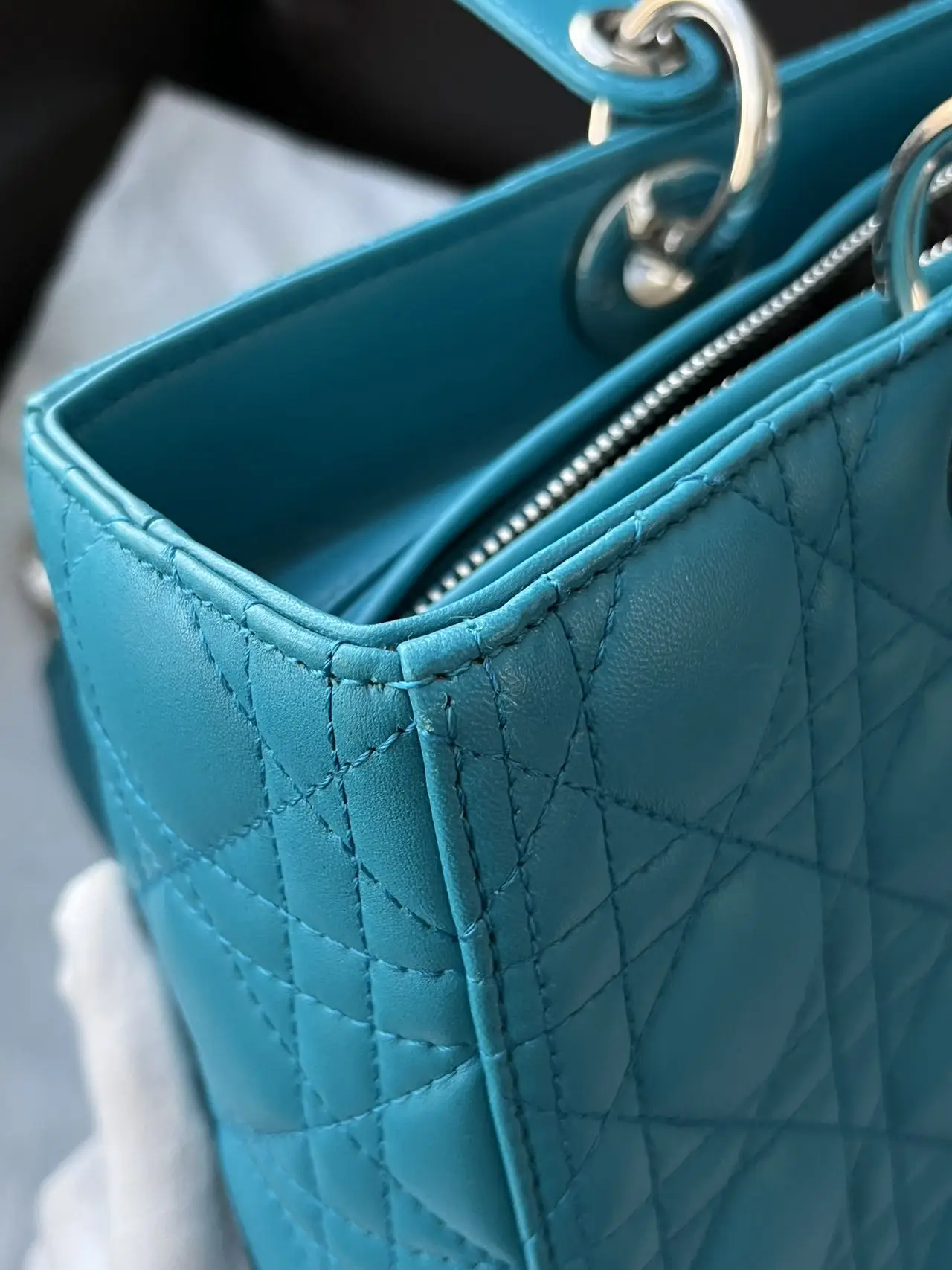 DIOR Large Lady Dior Lady Bag Blue Lambskin Bag DIOR Large Lady Dior Lady Bag Blue Lambskin Bag