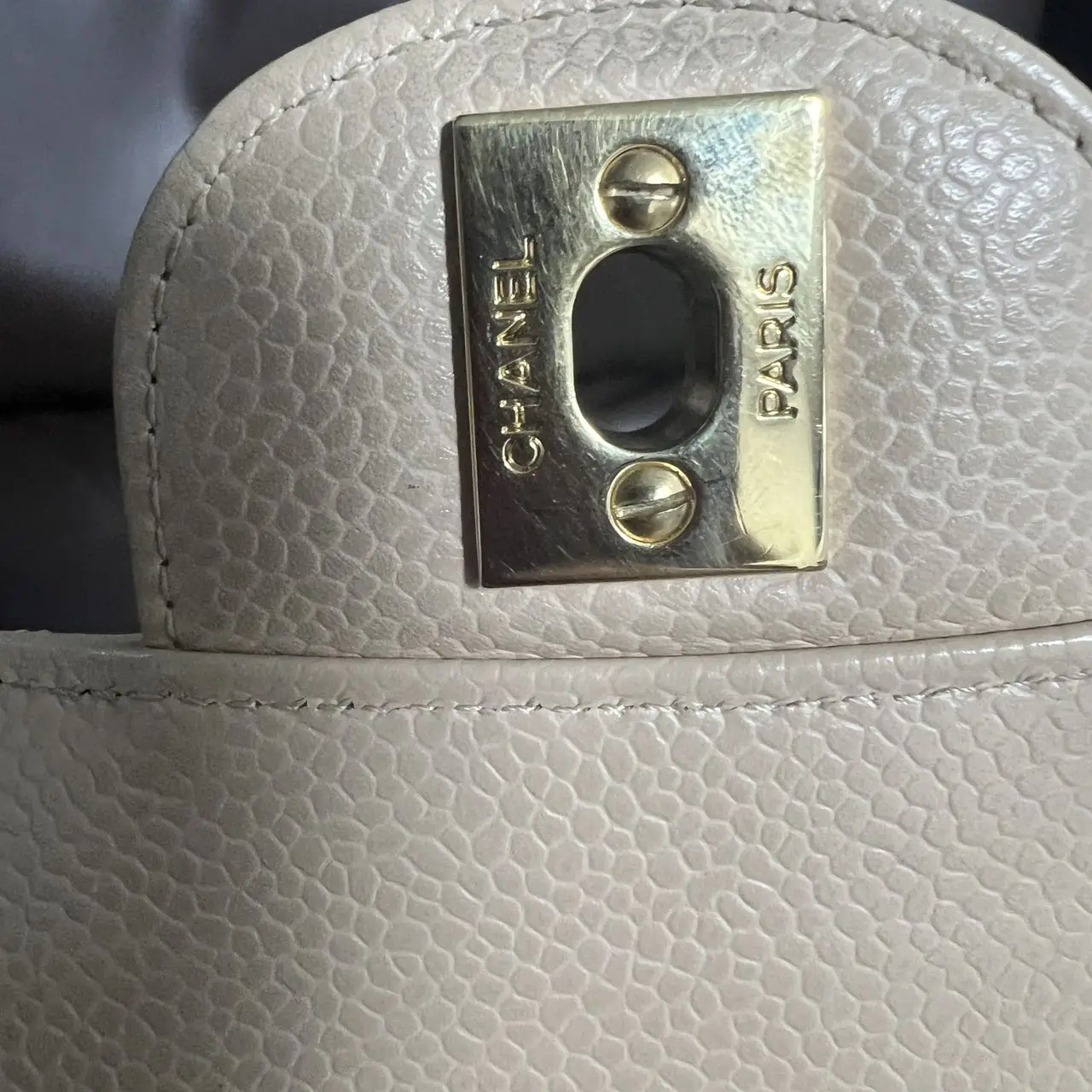 CHANEL Classic Flap Bag Beige Medium Caviar Leather CHANEL Classic Flap Bag Beige Medium Caviar Leather