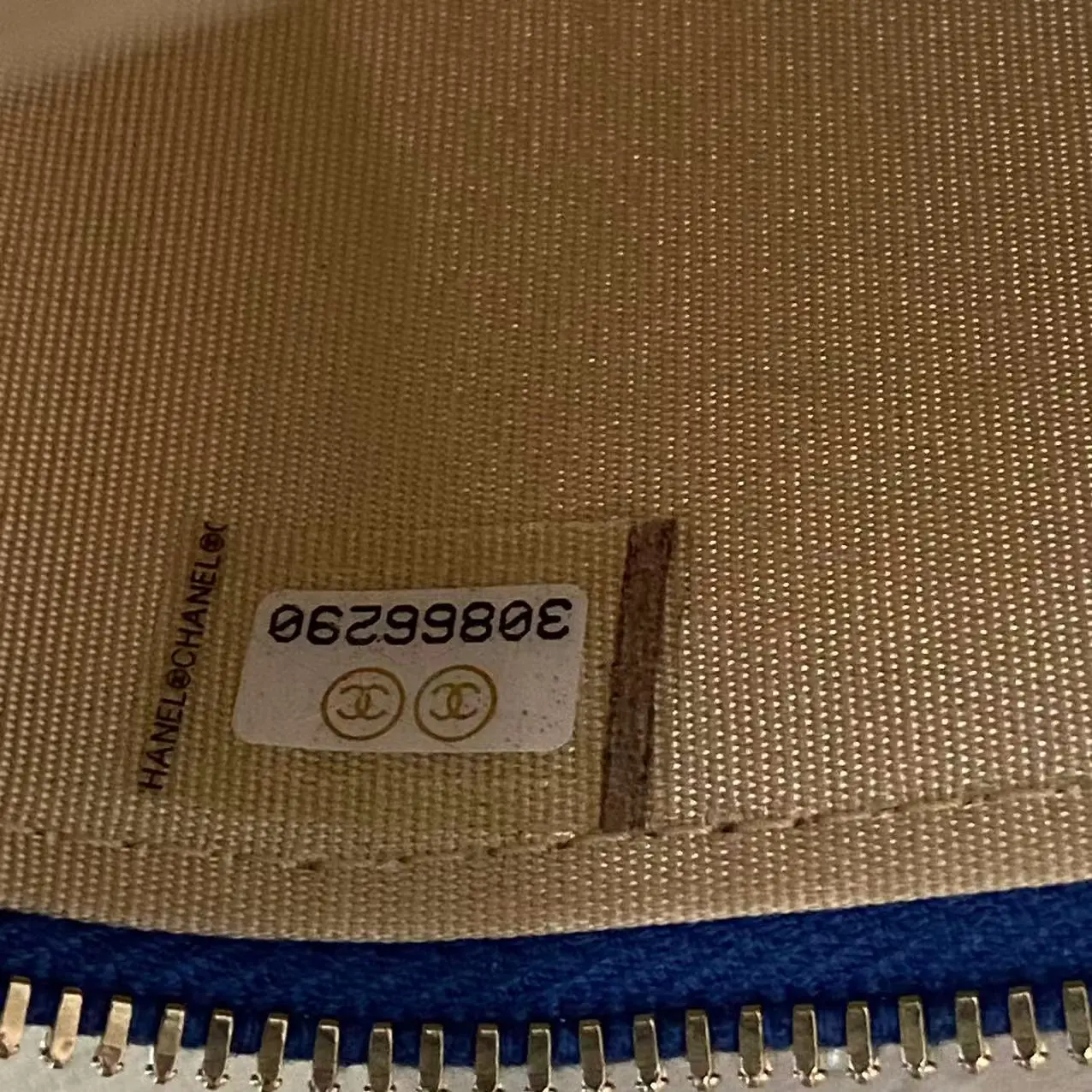 CHANEL Mini Vanity on Pearl Chain Blue Lambskin CHANEL Mini Vanity on Pearl Chain Blue Lambskin