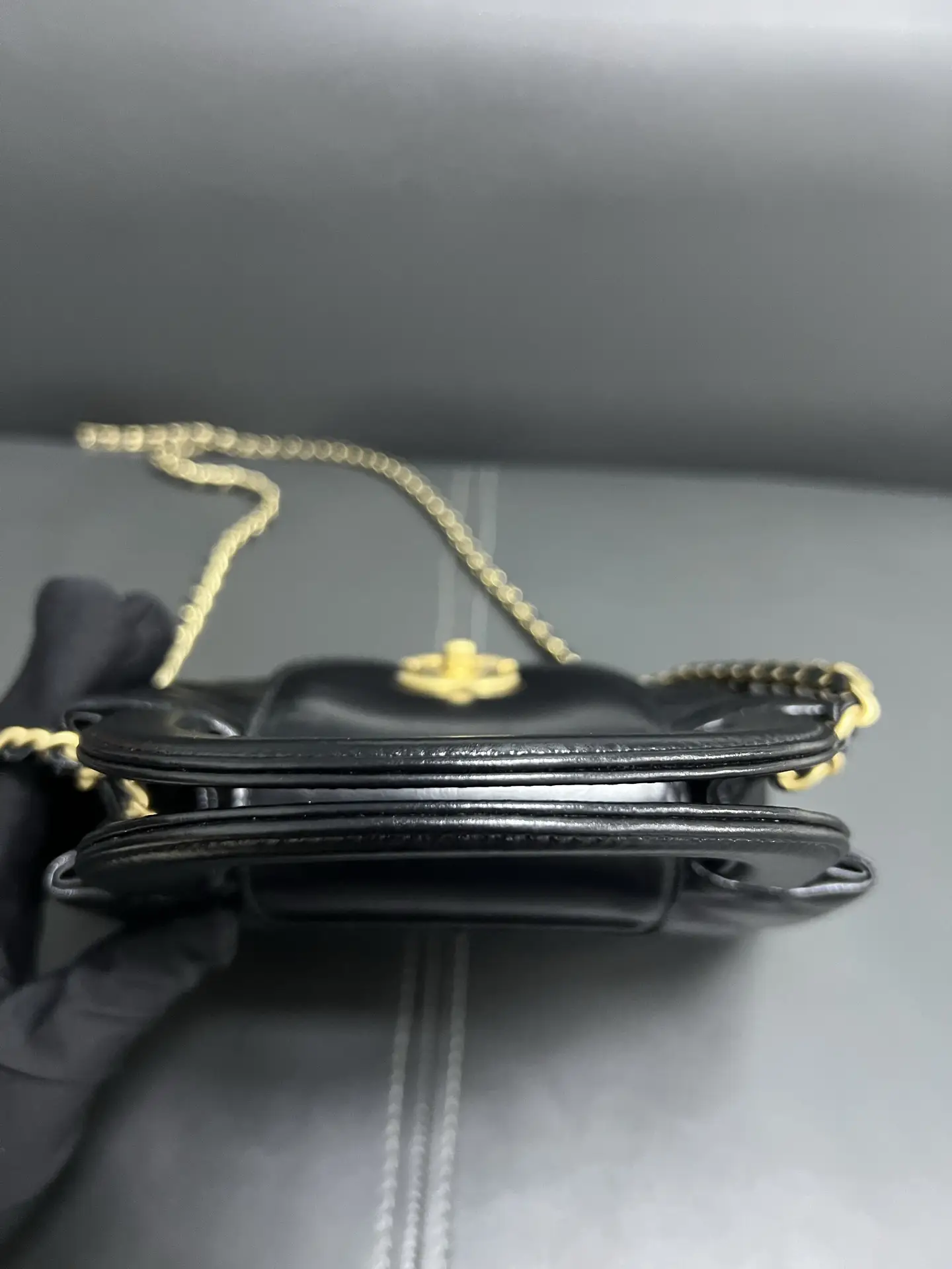 CHANEL Black Quilted Aged Calfskin Nano Kelly Bag Brushed Gold Hardware CHANEL Black Quilted Aged Calfskin Nano Kelly Bag Brushed Gold Hardware