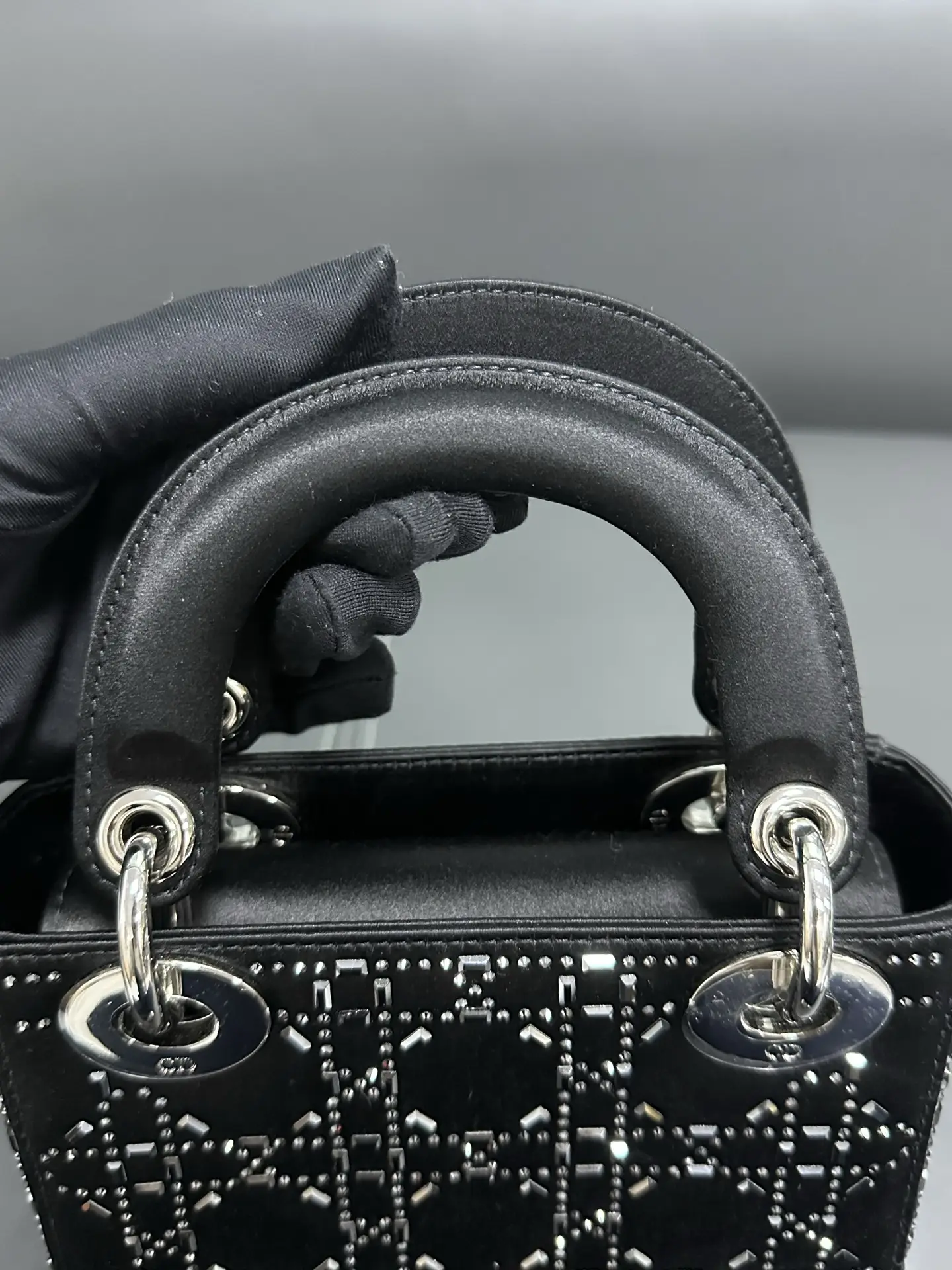 DIOR Mini Lady Dior Bag in Black Satin with Crystals DIOR Mini Lady Dior Bag in Black Satin with Crystals
