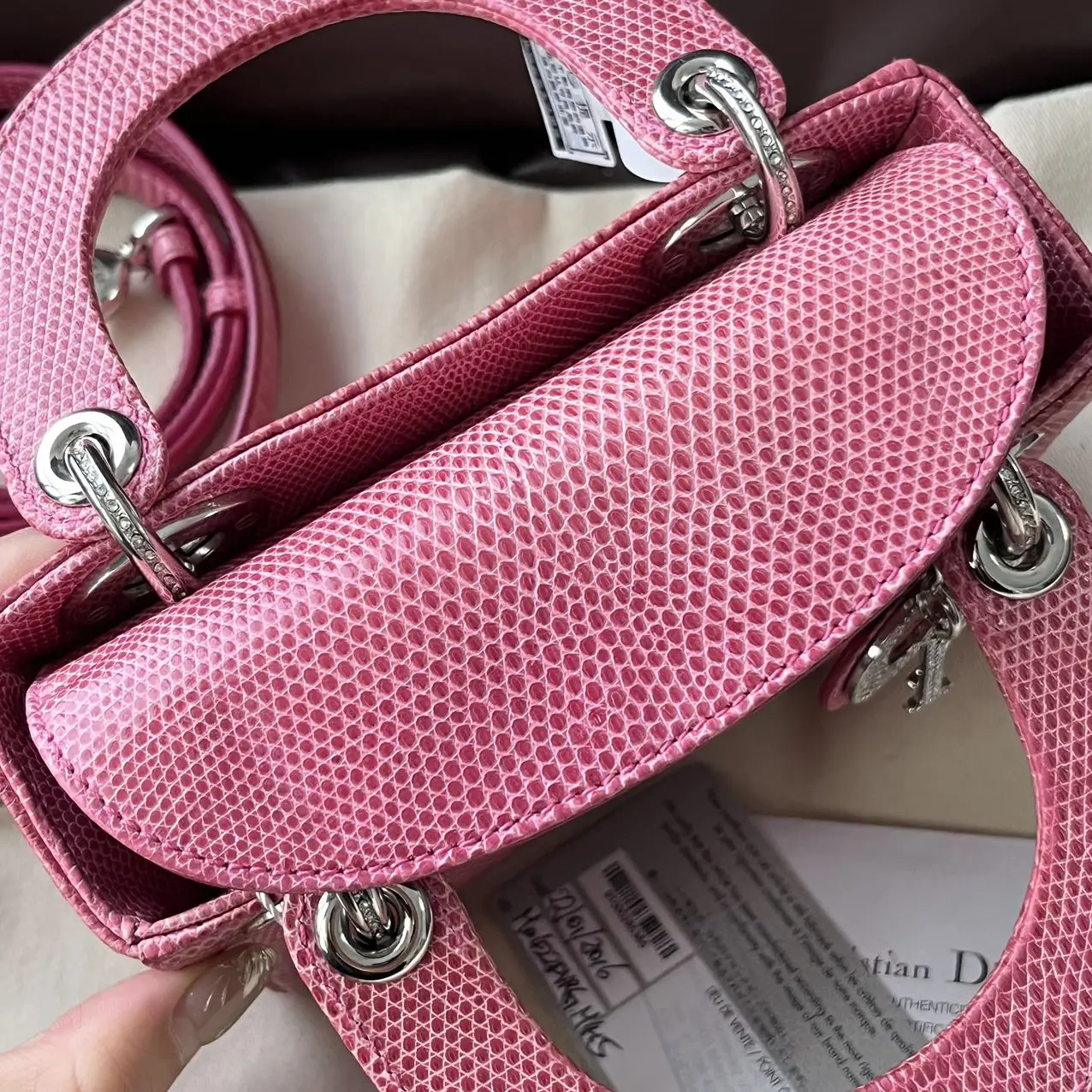 DIOR Lizard Swarovski Crystal Mini Lady Dior Pink Bag DIOR Lizard Swarovski Crystal Mini Lady Dior Pink Bag