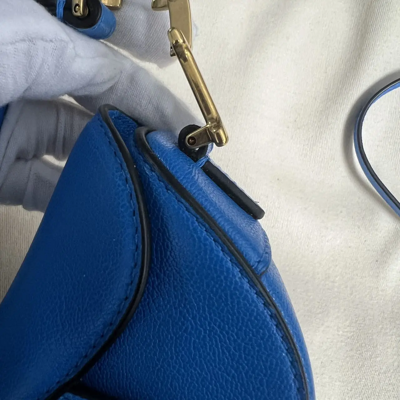 DIOR Mini Saddle Bag with Strap Blue Grained Calfskin DIOR Mini Saddle Bag with Strap Blue Grained Calfskin