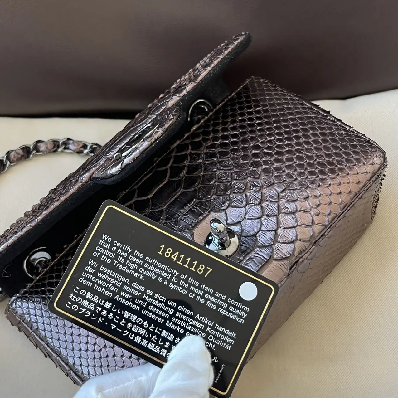 CHANEL Mini Rectangular Classic Flap Bag Python Leather Limited Version CHANEL Mini Rectangular Classic Flap Bag Python Leather Limited Version