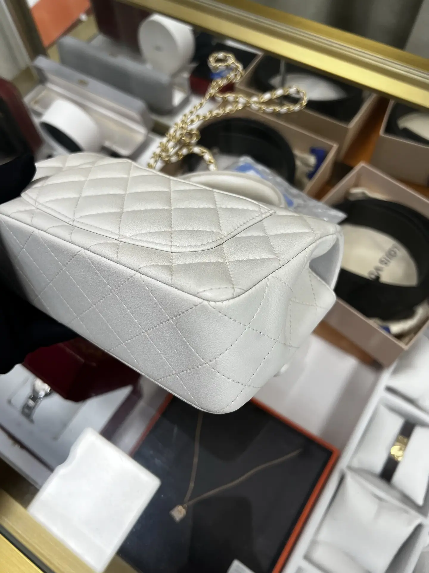 Chanel Mini Rectangular Classic Top Handle Flap Bag White Lambskin Chanel Mini Rectangular Classic Top Handle Flap Bag White Lambskin