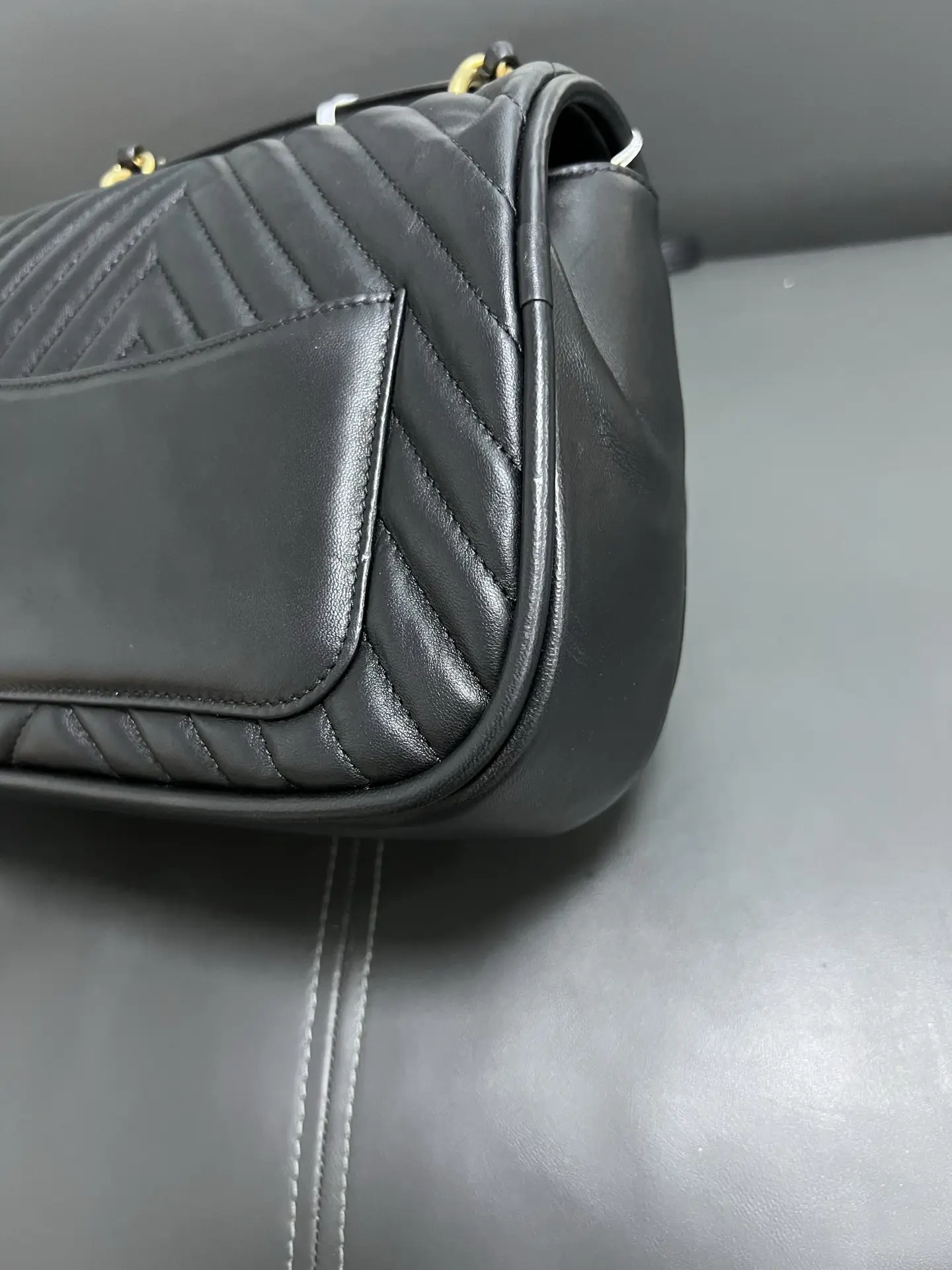 CHANEL Reversed Black Chevron Round Flap Bag CHANEL Reversed Black Chevron Round Flap Bag