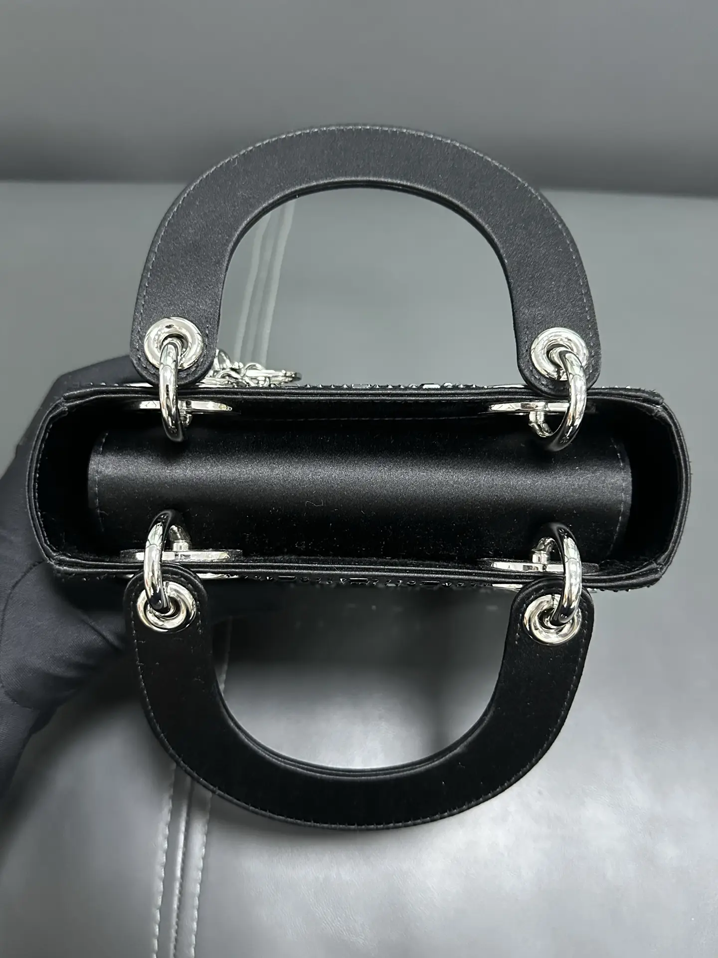 DIOR Mini Lady Dior Bag in Black Satin with Crystals DIOR Mini Lady Dior Bag in Black Satin with Crystals