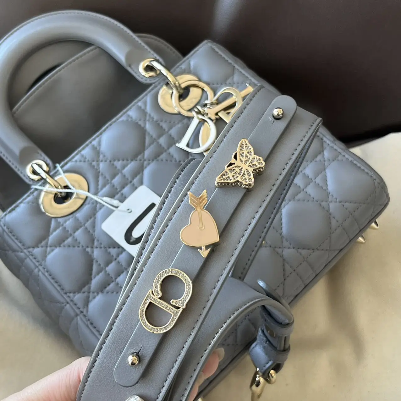 DIOR Small Lady Dior Bag Grey Lambskin DIOR Small Lady Dior Bag Grey Lambskin