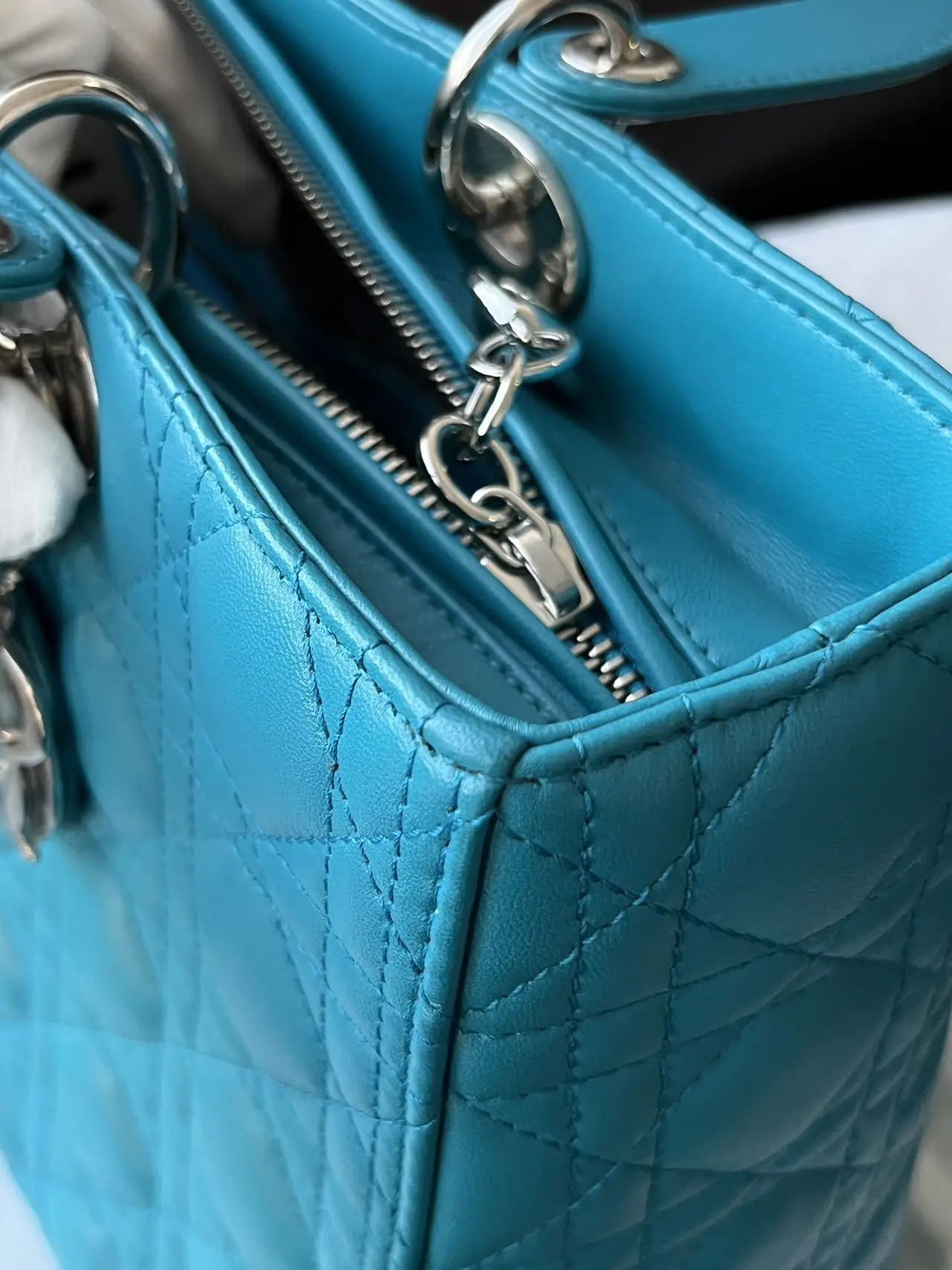 DIOR Large Lady Dior Lady Bag Blue Lambskin Bag DIOR Large Lady Dior Lady Bag Blue Lambskin Bag
