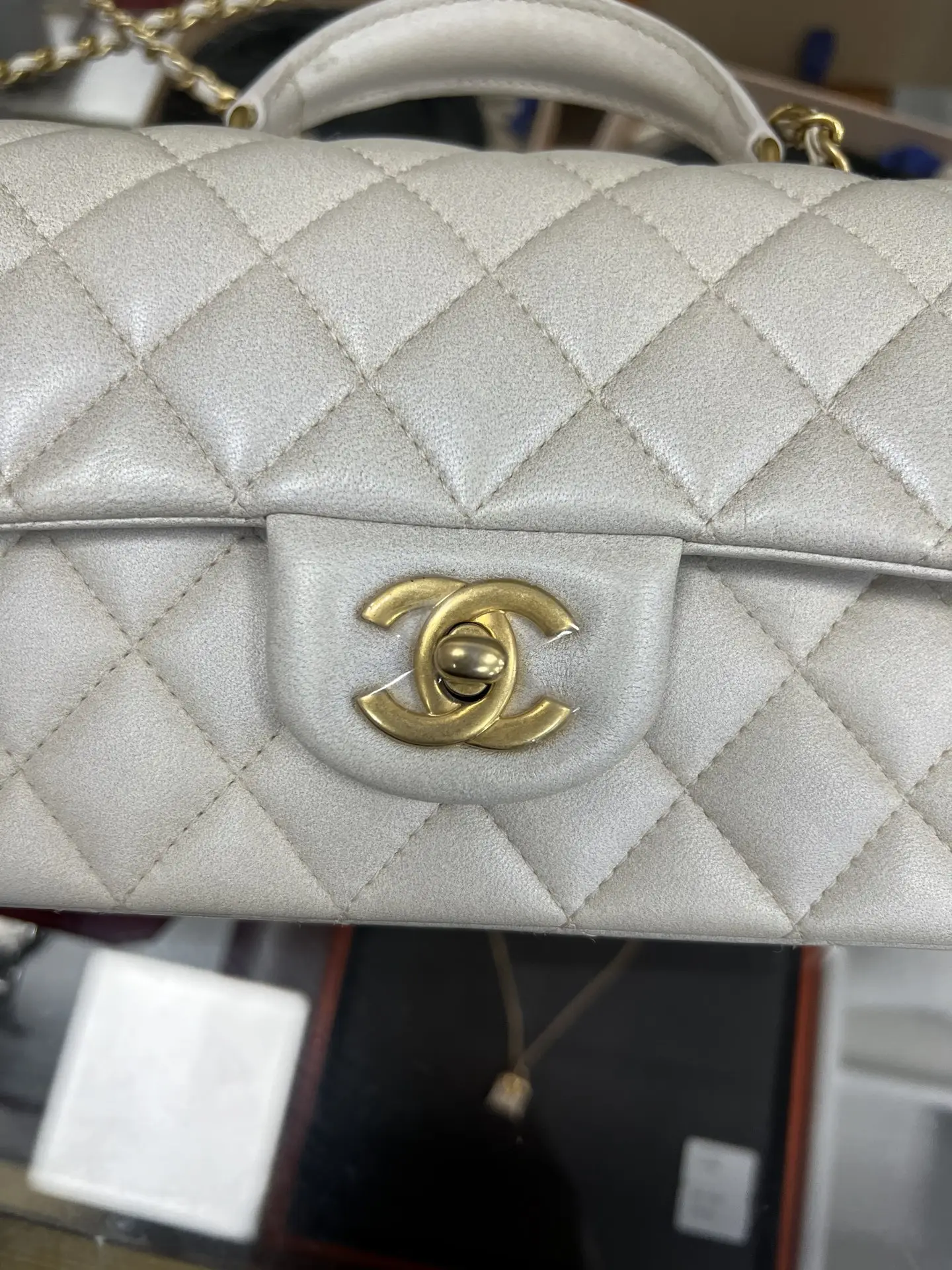 Chanel Mini Rectangular Classic Top Handle Flap Bag White Lambskin Chanel Mini Rectangular Classic Top Handle Flap Bag White Lambskin