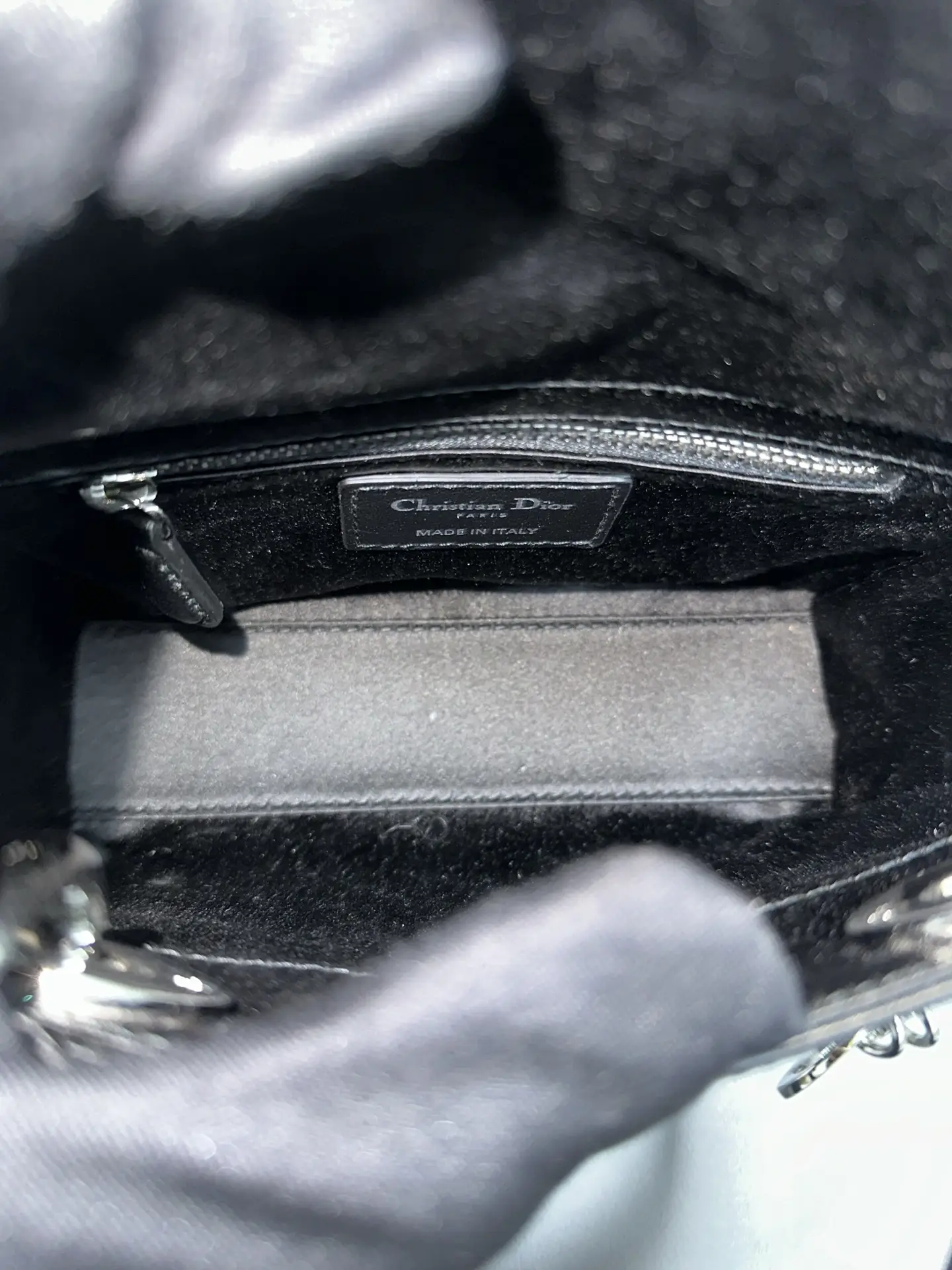 DIOR Mini Lady Dior Bag in Black Satin with Crystals DIOR Mini Lady Dior Bag in Black Satin with Crystals