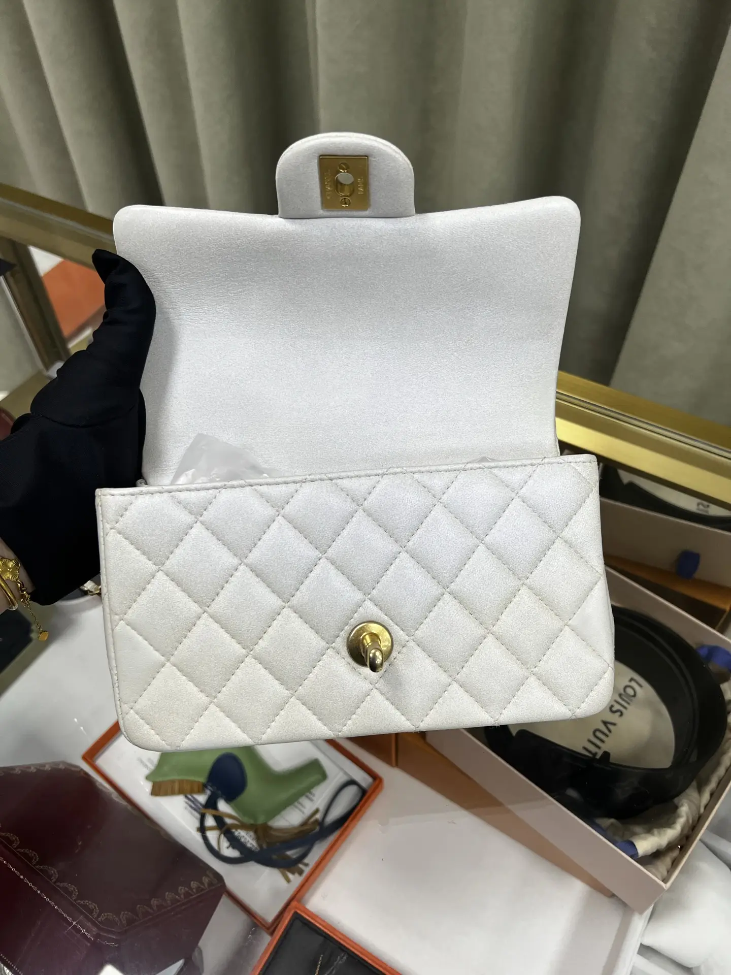 Chanel Mini Rectangular Classic Top Handle Flap Bag White Lambskin Chanel Mini Rectangular Classic Top Handle Flap Bag White Lambskin