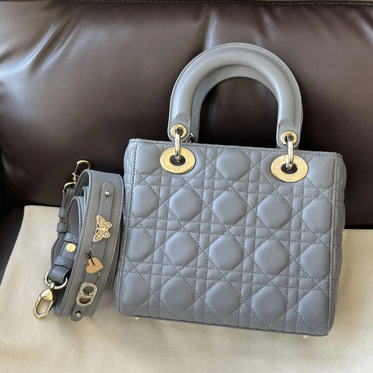 DIOR Small Lady Dior Bag Grey Lambskin DIOR Small Lady Dior Bag Grey Lambskin