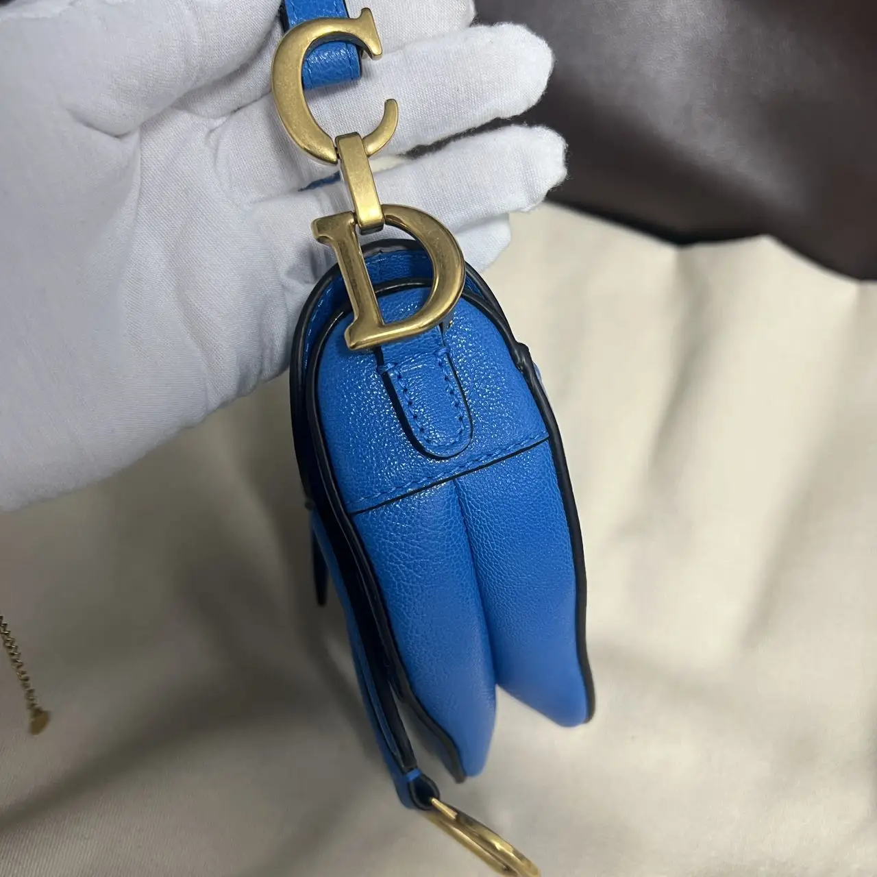 DIOR Mini Saddle Bag with Strap Blue Grained Calfskin DIOR Mini Saddle Bag with Strap Blue Grained Calfskin