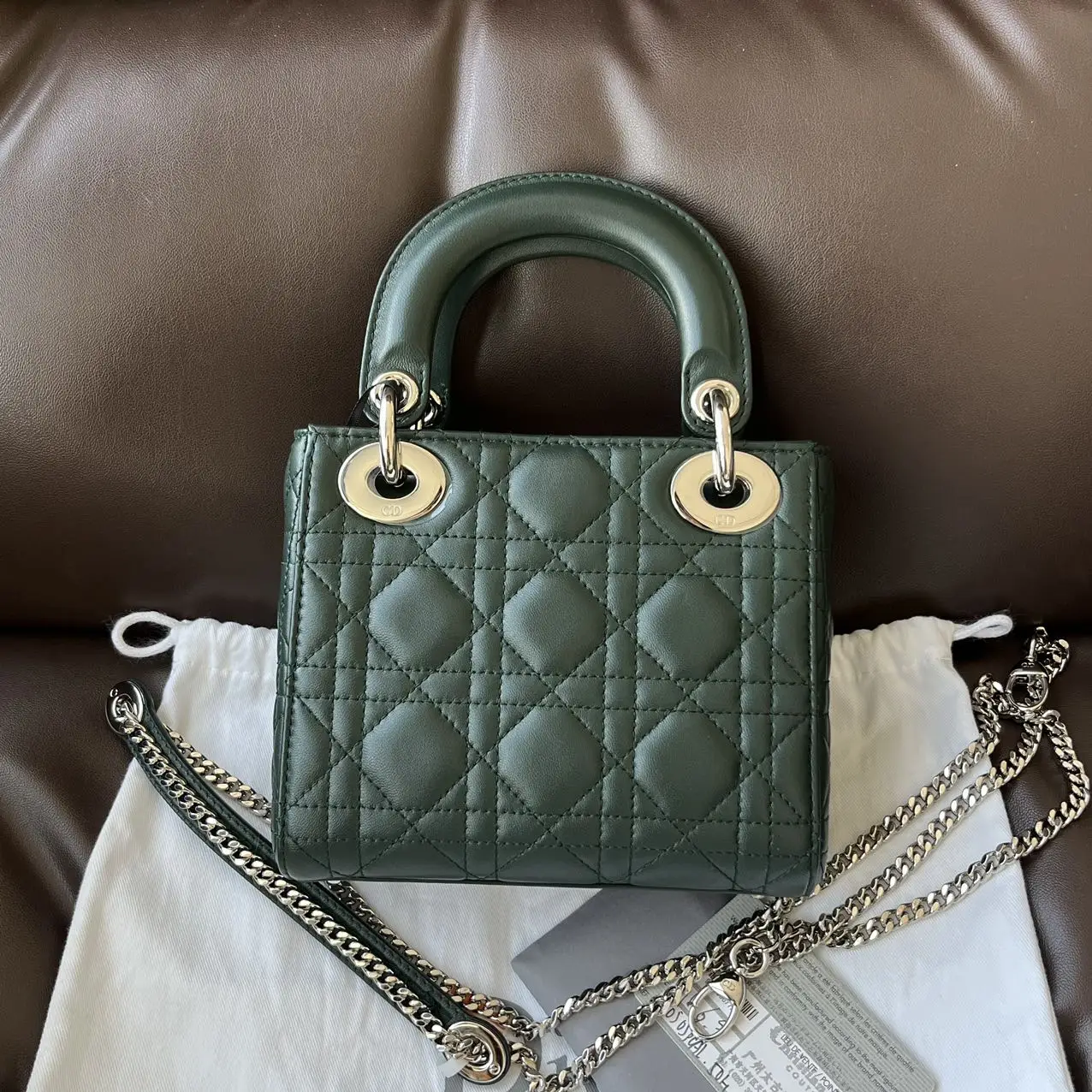 DIOR Mini Lady Dior Bag Forest Green Lambskin DIOR Mini Lady Dior Bag Forest Green Lambskin