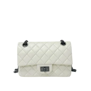 CHANEL Mini 2.55 Handbag White Aged Calfskin