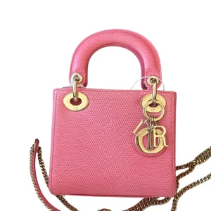 DIOR Mini Lady Dior Pink Python Leather Bag
