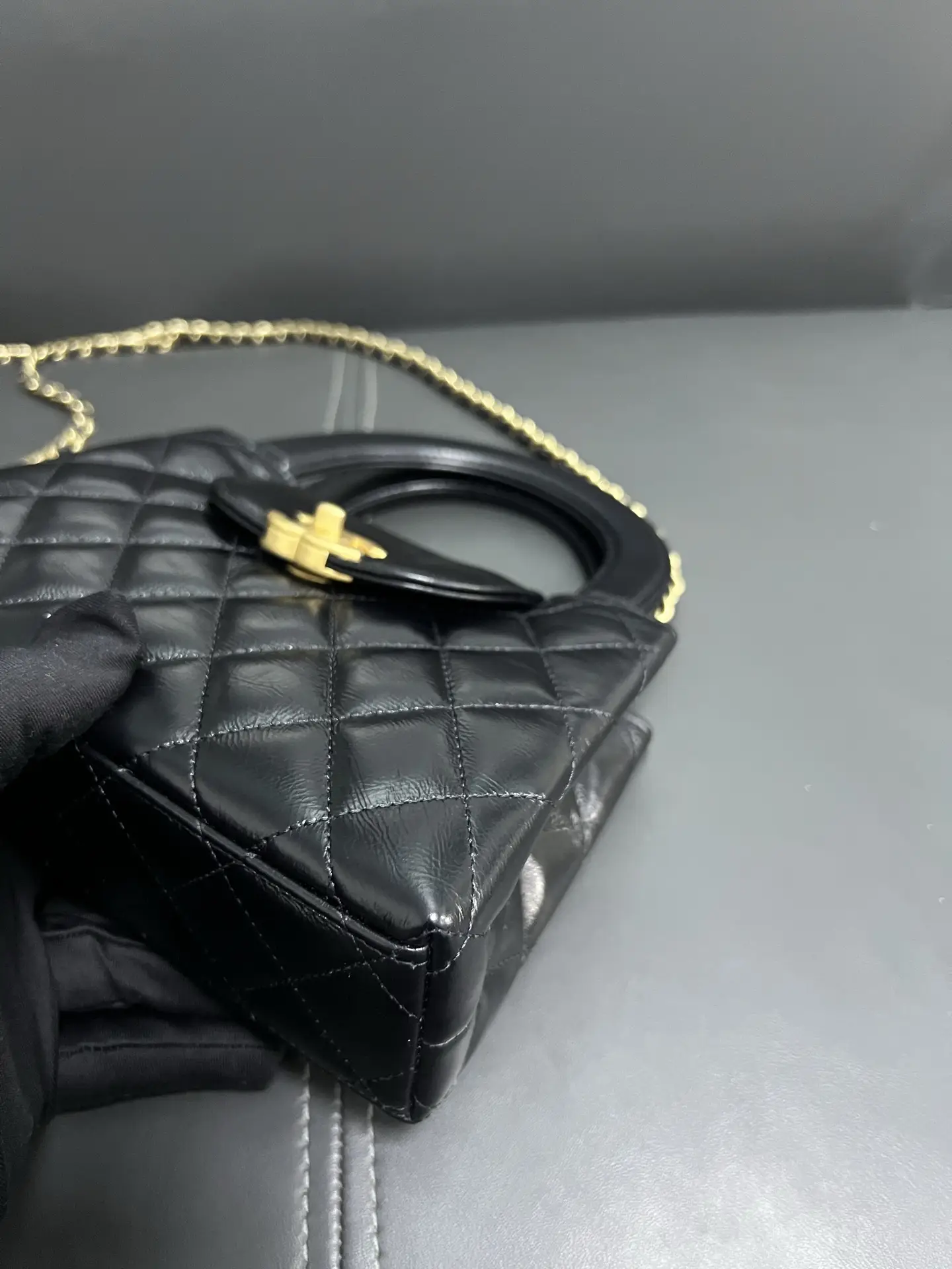 CHANEL Black Quilted Aged Calfskin Nano Kelly Bag Brushed Gold Hardware CHANEL Black Quilted Aged Calfskin Nano Kelly Bag Brushed Gold Hardware