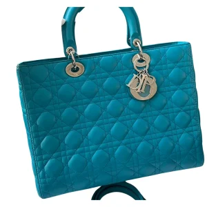 DIOR Large Lady Dior Lady Bag Blue Lambskin Bag