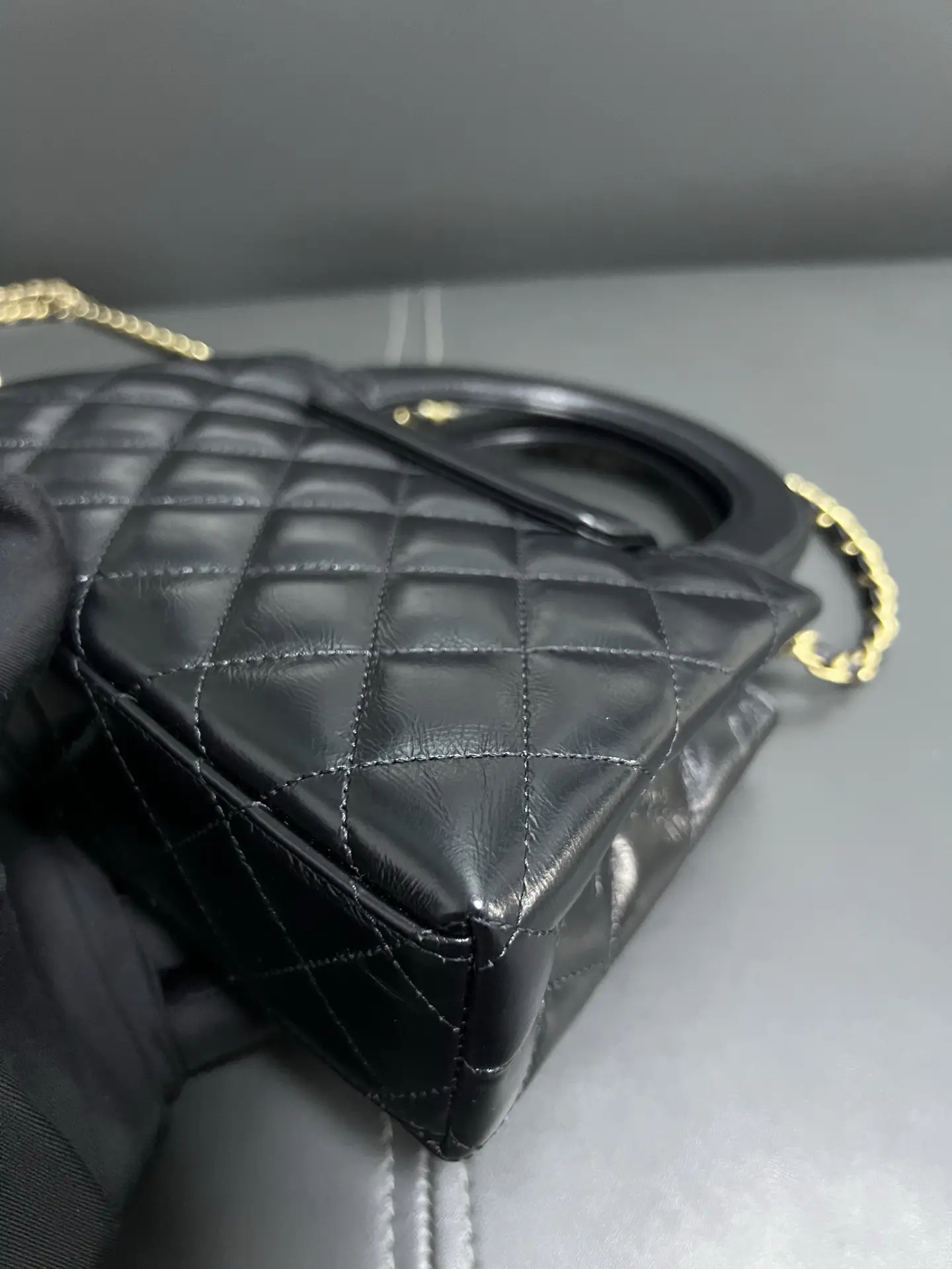 CHANEL Black Quilted Aged Calfskin Nano Kelly Bag Brushed Gold Hardware CHANEL Black Quilted Aged Calfskin Nano Kelly Bag Brushed Gold Hardware