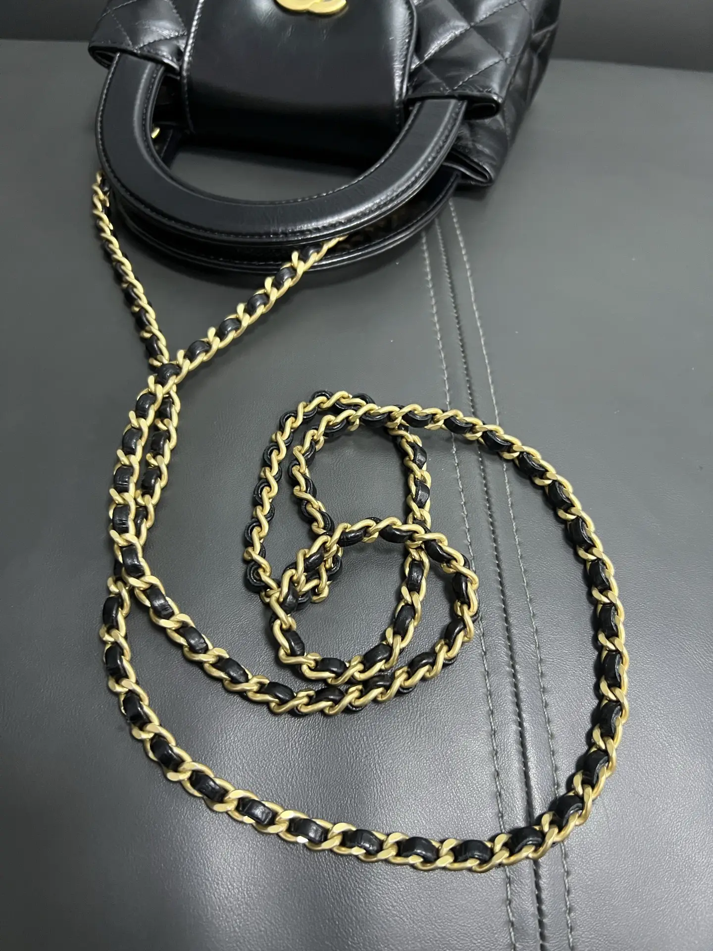 CHANEL Black Quilted Aged Calfskin Nano Kelly Bag Brushed Gold Hardware CHANEL Black Quilted Aged Calfskin Nano Kelly Bag Brushed Gold Hardware