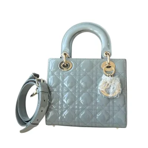 DIOR Small Lady Dior Bag Grey Patent Leather New