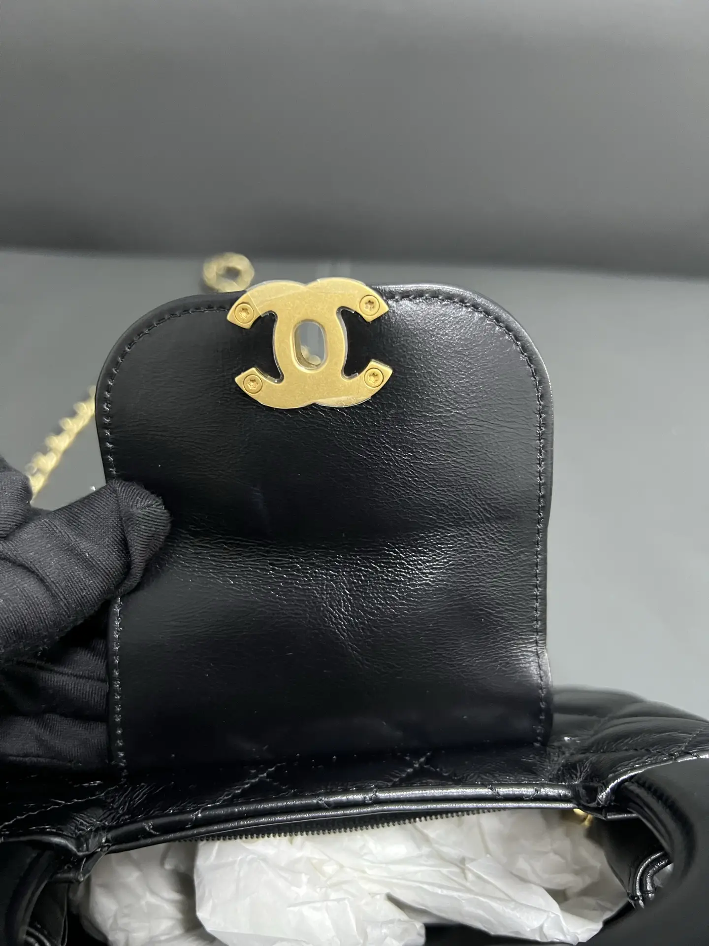 CHANEL Black Quilted Aged Calfskin Nano Kelly Bag Brushed Gold Hardware CHANEL Black Quilted Aged Calfskin Nano Kelly Bag Brushed Gold Hardware