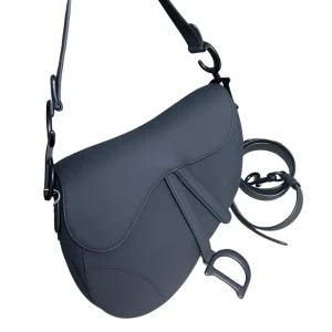 DIOR Mini Saddle Bag with Strap Black Grained Calfskin