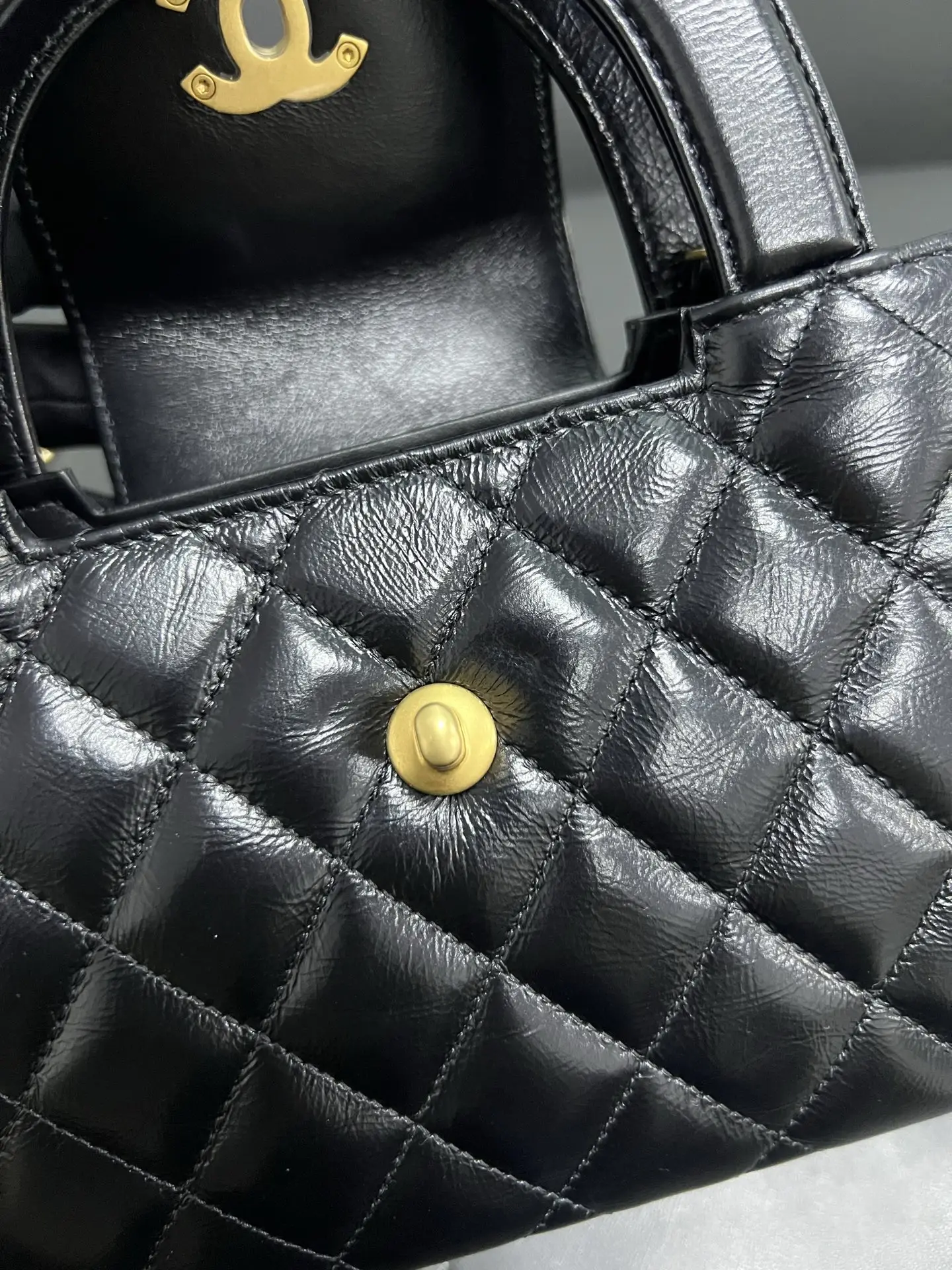CHANEL Black Quilted Aged Calfskin Nano Kelly Bag Brushed Gold Hardware CHANEL Black Quilted Aged Calfskin Nano Kelly Bag Brushed Gold Hardware