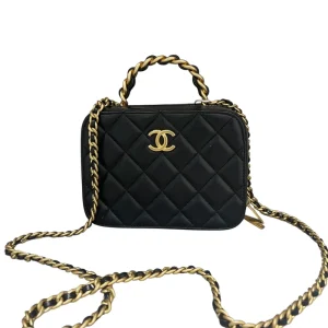 CHANEL Black Quilted Lambskin Vanity with Chain Brushed Gold Hardware