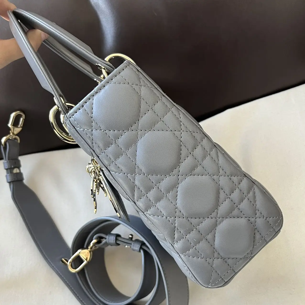 DIOR Small Lady Dior Bag Grey Lambskin DIOR Small Lady Dior Bag Grey Lambskin