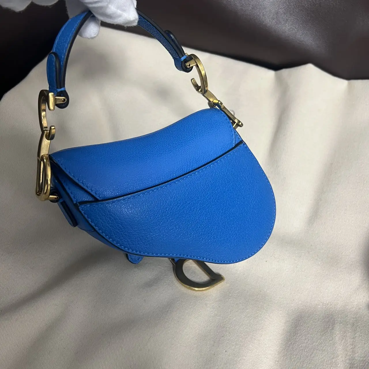 DIOR Mini Saddle Bag with Strap Blue Grained Calfskin DIOR Mini Saddle Bag with Strap Blue Grained Calfskin