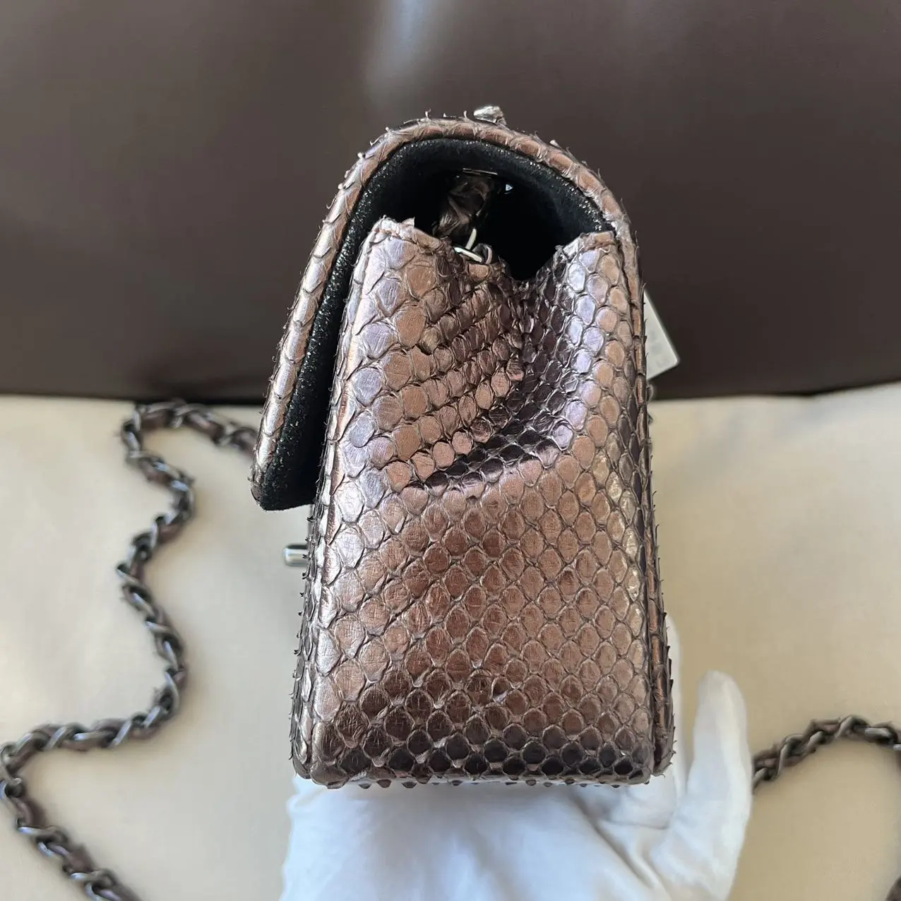 CHANEL Mini Rectangular Classic Flap Bag Python Leather Limited Version CHANEL Mini Rectangular Classic Flap Bag Python Leather Limited Version