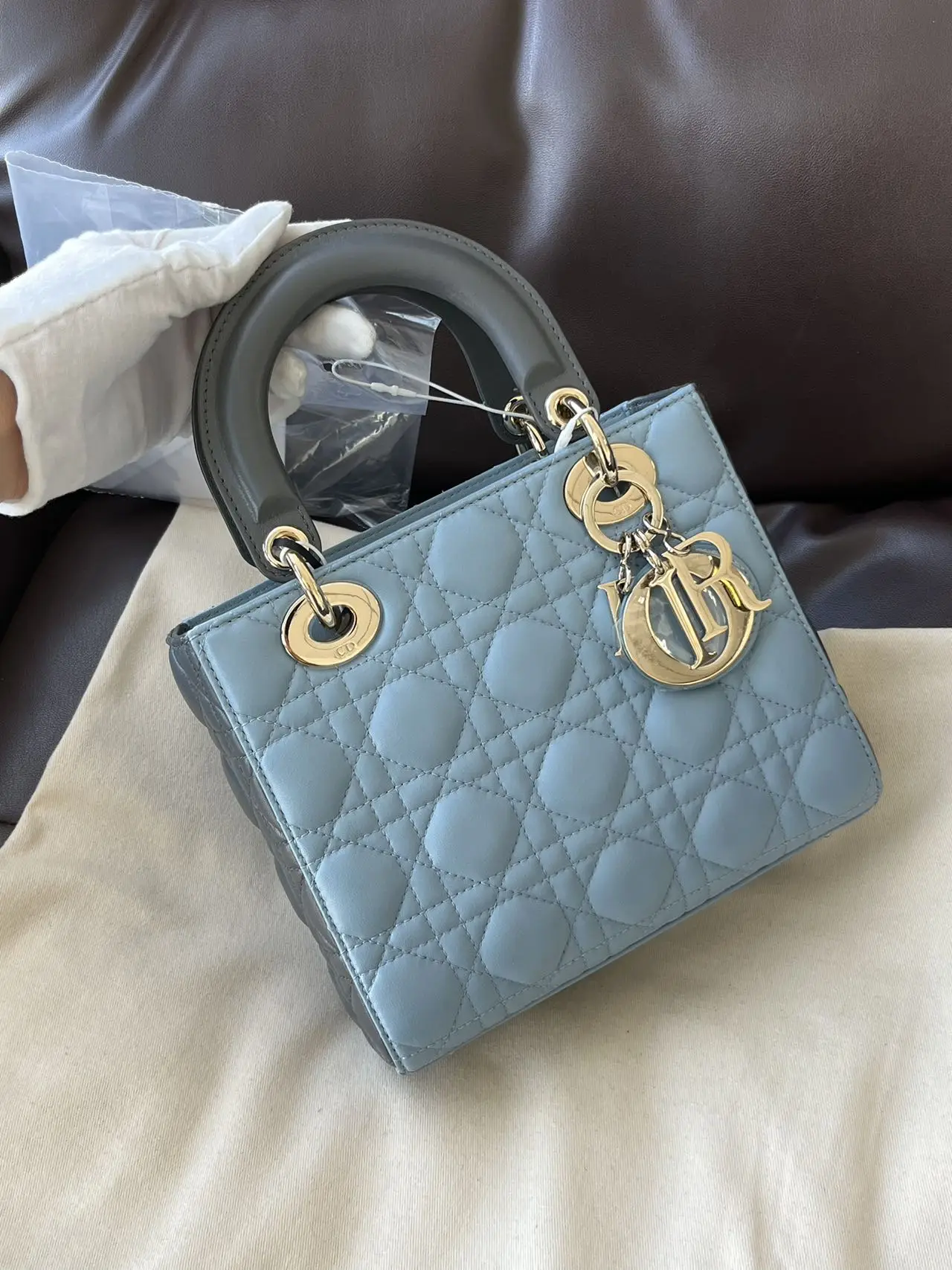 DIOR Small Lady Dior Bag Light Blue & Grey Lambskin DIOR Small Lady Dior Bag Light Blue & Grey Lambskin