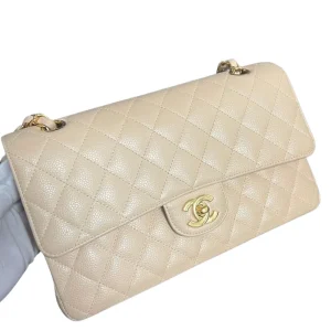 CHANEL Classic Flap Bag Beige Medium Caviar Leather