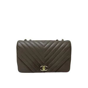 CHANEL Brown Chevron Leather Large Statement Flap Bag