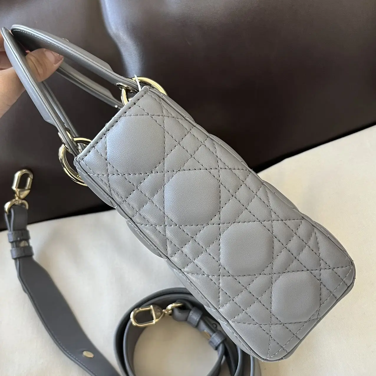 DIOR Small Lady Dior Bag Grey Lambskin DIOR Small Lady Dior Bag Grey Lambskin