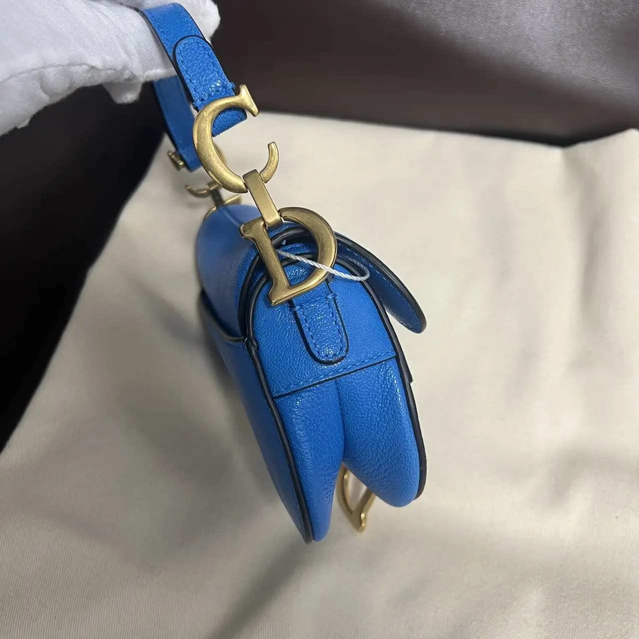 DIOR Mini Saddle Bag with Strap Blue Grained Calfskin DIOR Mini Saddle Bag with Strap Blue Grained Calfskin