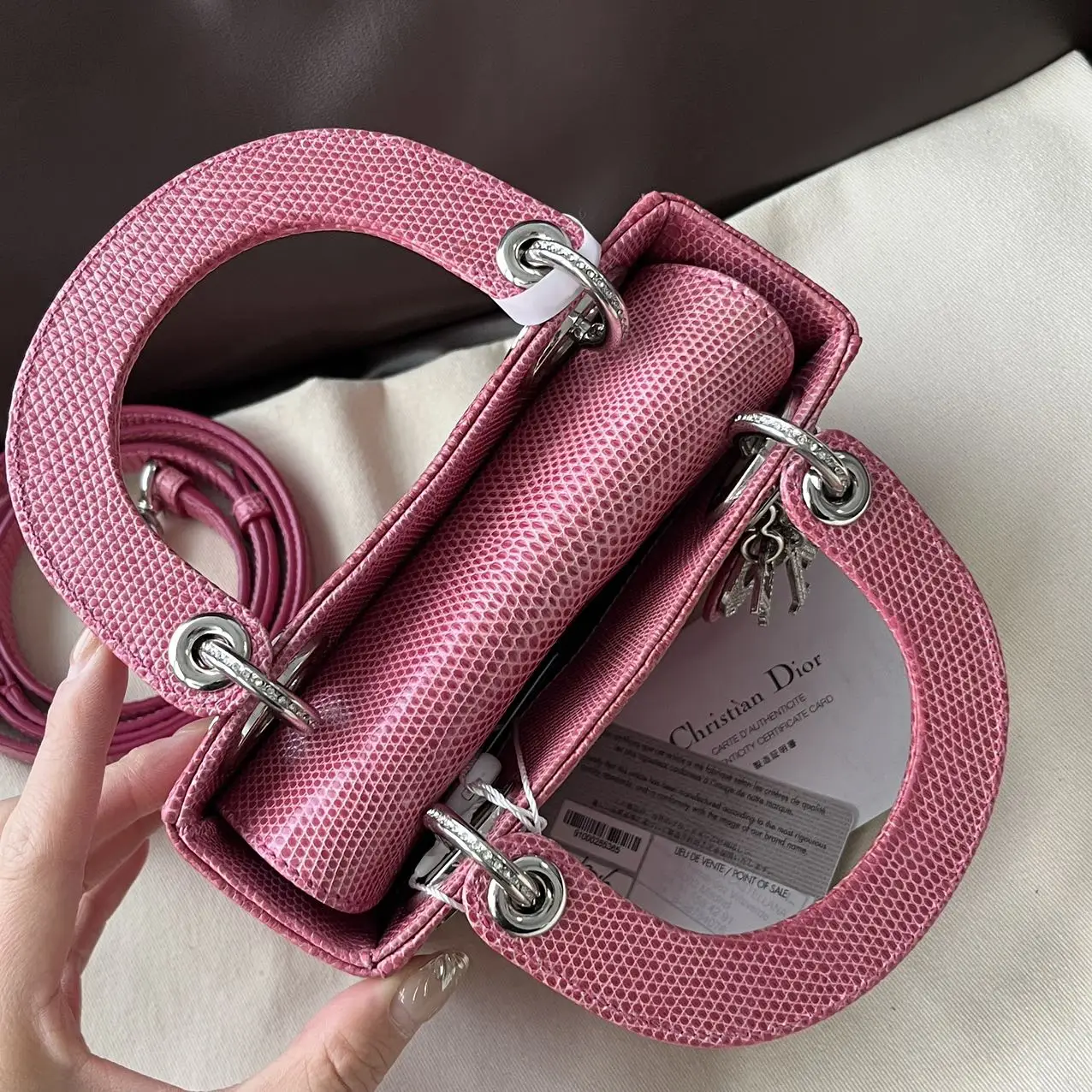 DIOR Lizard Swarovski Crystal Mini Lady Dior Pink Bag DIOR Lizard Swarovski Crystal Mini Lady Dior Pink Bag