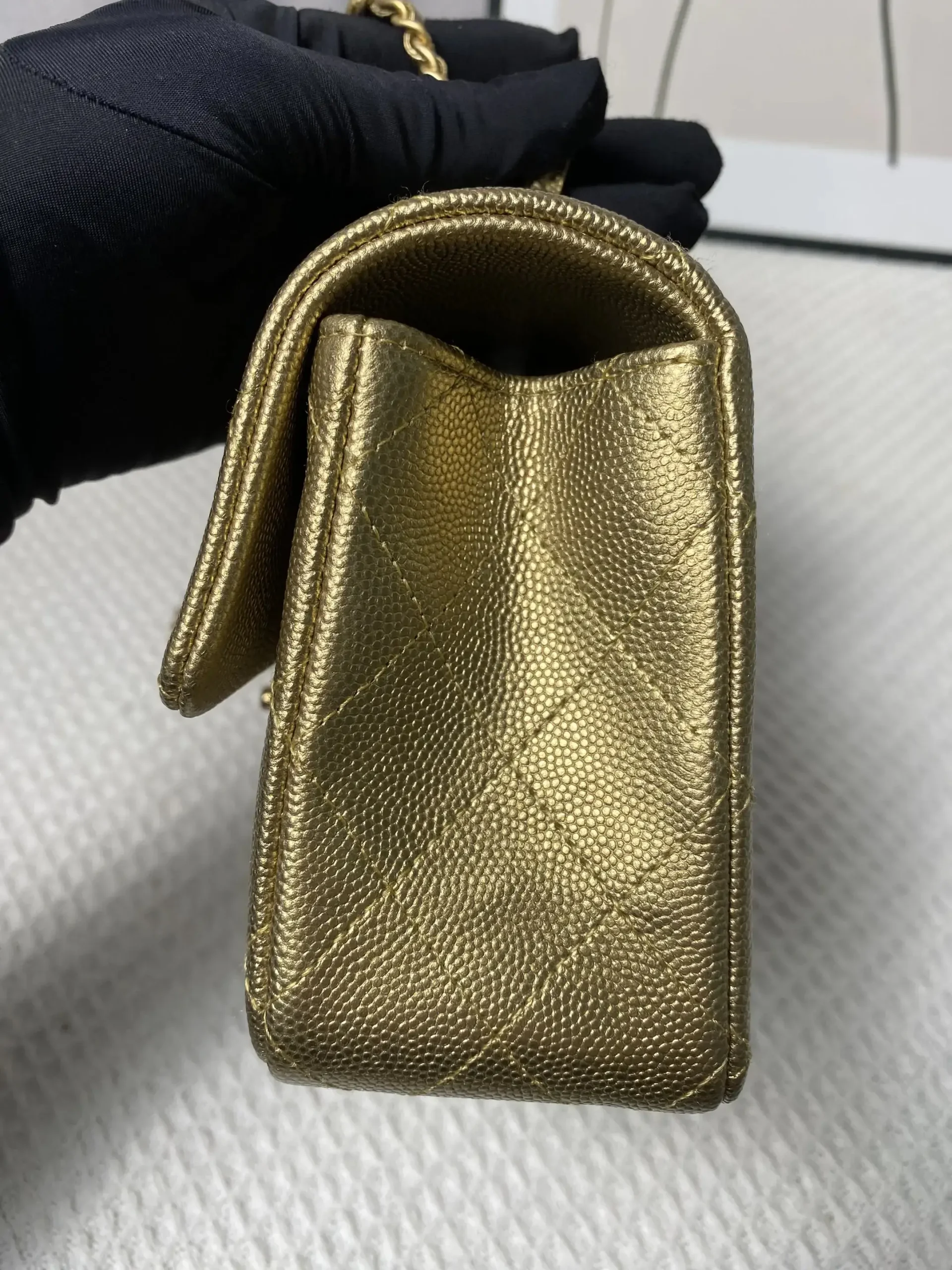 CHANEL Mini Rectangular Classic Top Handle Flap Bag Gold Lambskin CHANEL Mini Rectangular Classic Top Handle Flap Bag Gold Lambskin