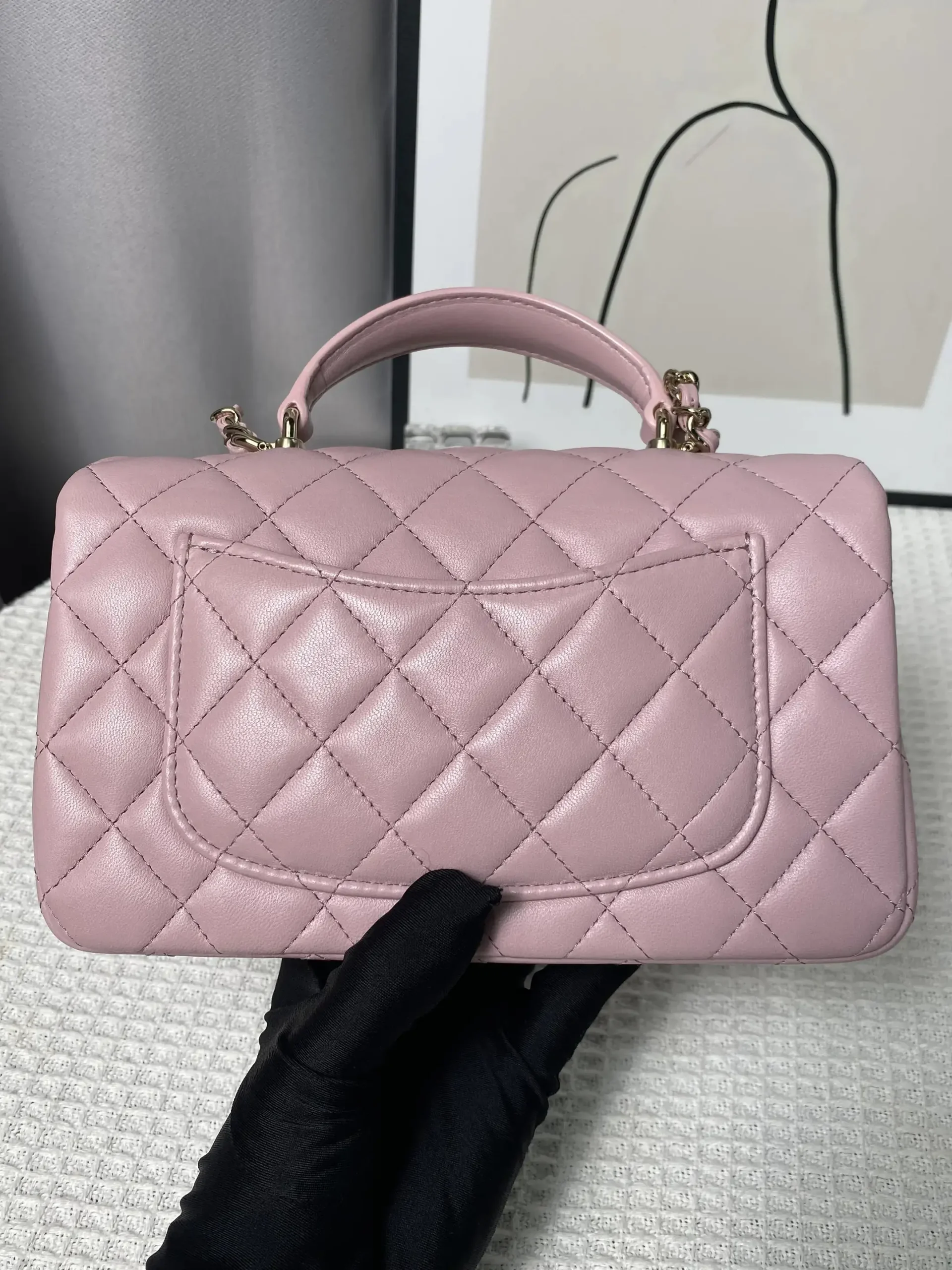 CHANEL Mini Rectangular Classic Top Handle Flap Bag Pink Lambskin CHANEL Mini Rectangular Classic Top Handle Flap Bag Pink Lambskin