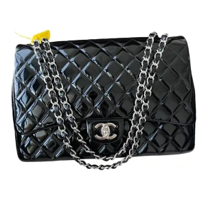 CHANEL Maxi Classic Flap Handbag Black Patent Leather